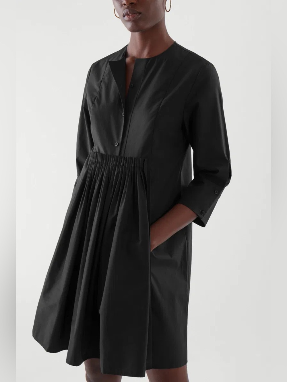 COS Navy Blue Gathered Waist Long Sleeve Dress